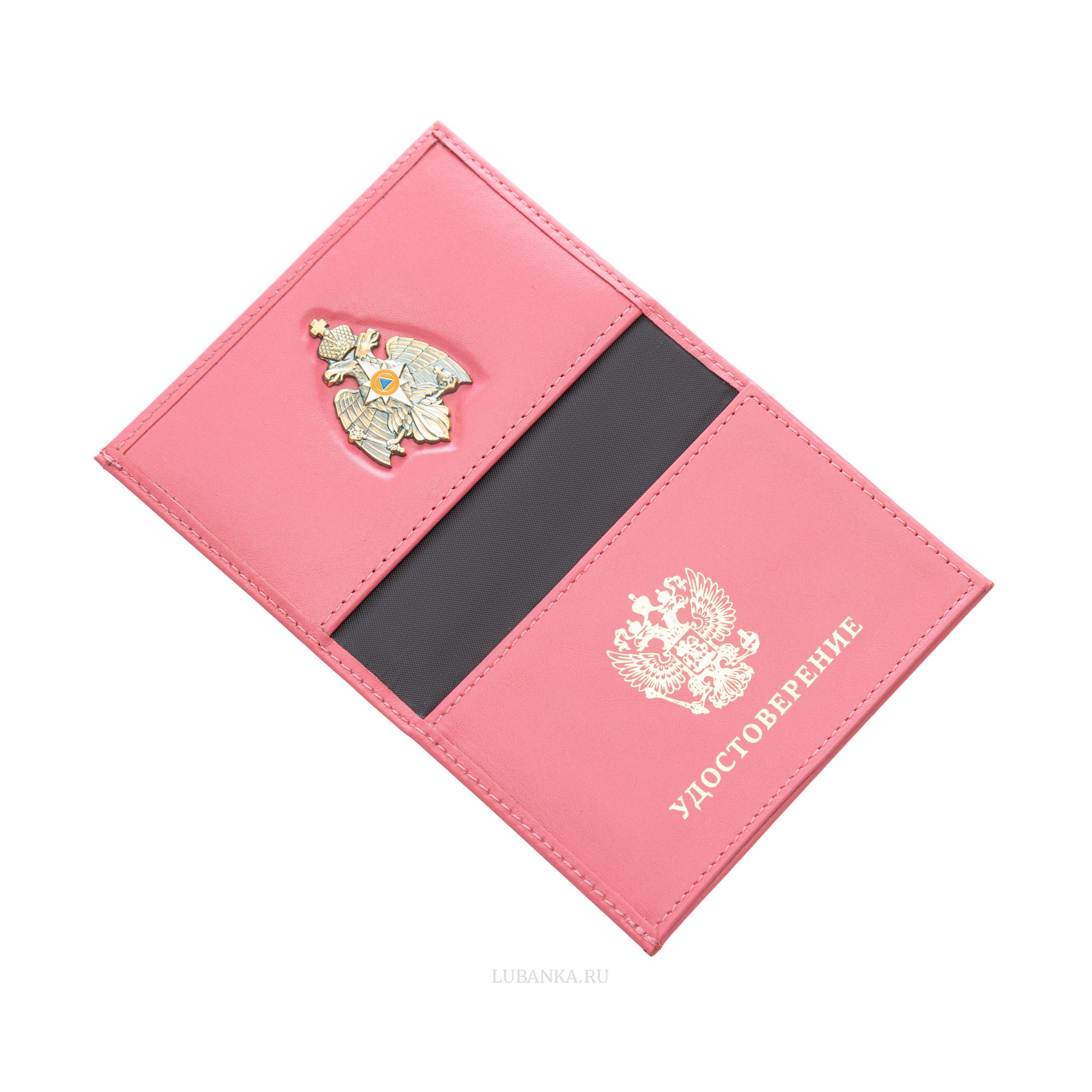 Обложка для автодокументов и удостоверения МЧС с жетоном розовая