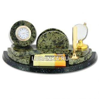 Настольный набор для руководителя «Часы с глобусом» из камня