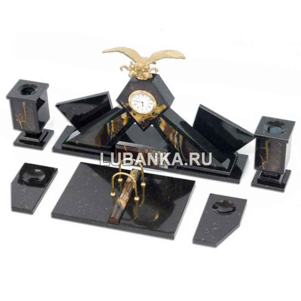 Настольный набор для руководителя «Двухглавый орёл» из камня