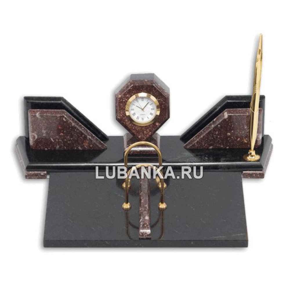 Настольный набор для руководителя «Часы» из камня